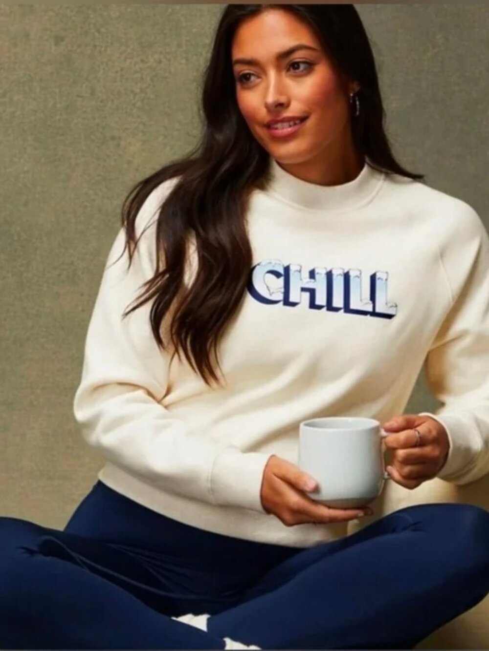 *Fabletics* Cream/Off-White "CHILL" Graphic Sweatshirt - Large